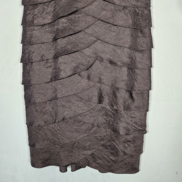 Adrianna Papell Dress sz 12 Brown V-neck Shutter Pleat Tiered Sleeveless Lined - Picture 9 of 14